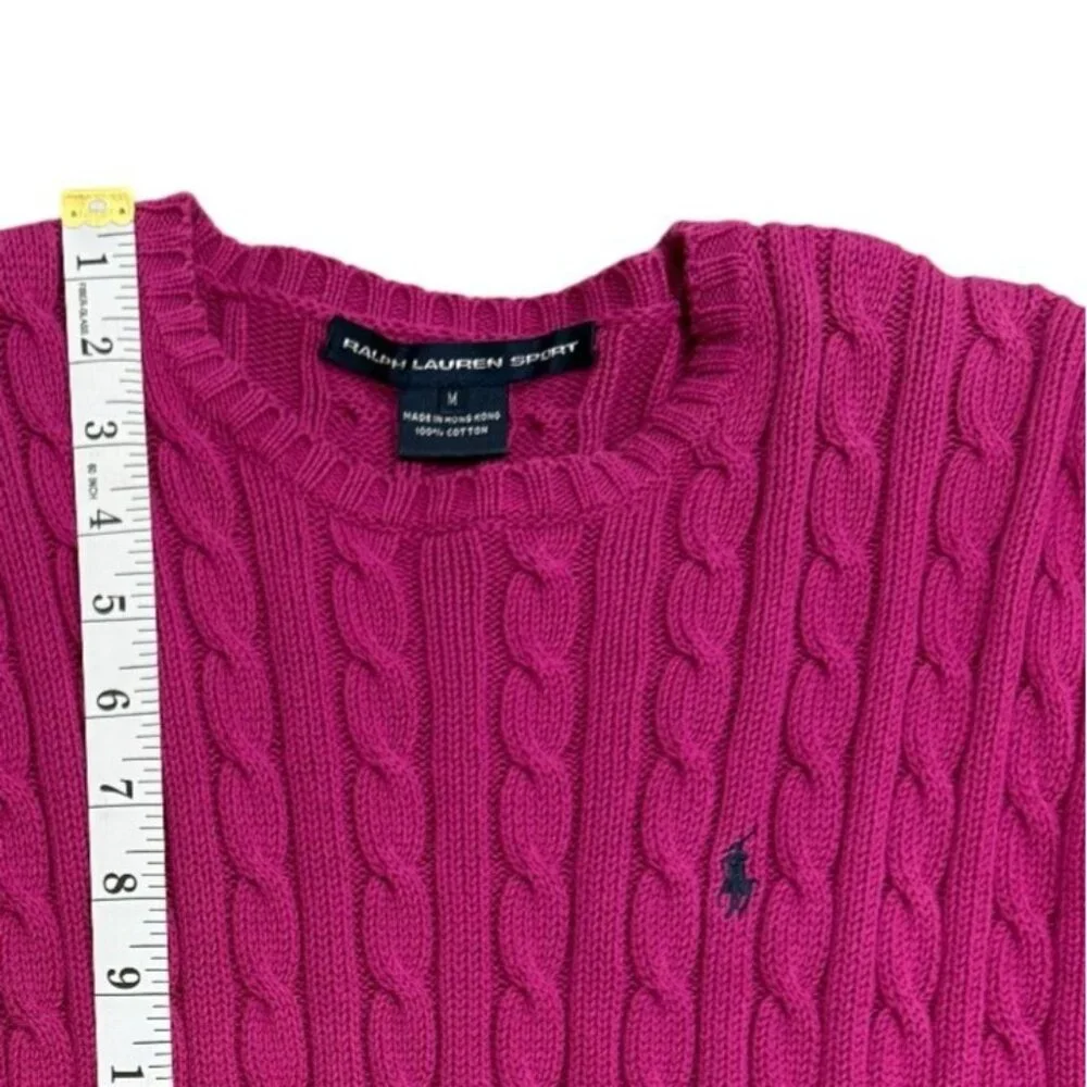 Ralph Lauren Sport Cable Knit Sweater Magenta Pink Pullover Cotton Womens Size M - Picture 8 of 8
